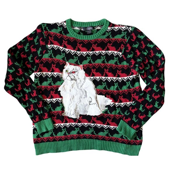 Ugly Christmas Sweater Grumpy Cat Design By 33Degrees L Mens Holiday Red Green - Picture 1 of 7